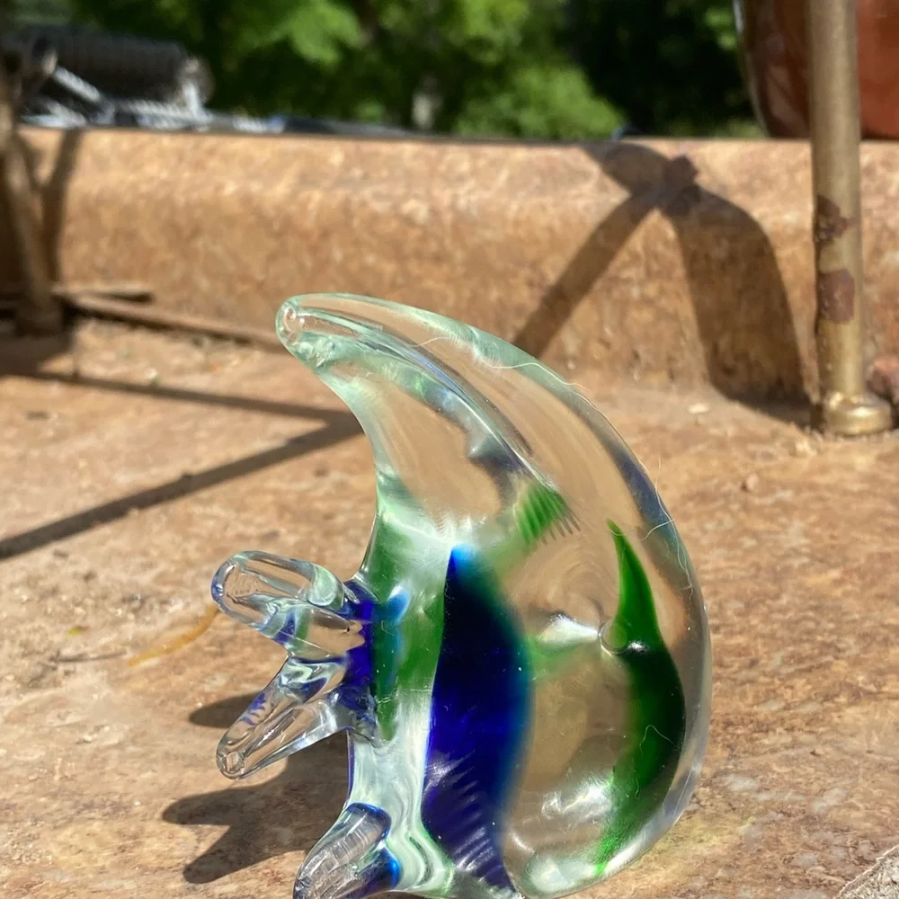 Glass Fish Figurine - Green and Blue Paperweight Angel fish 🐠